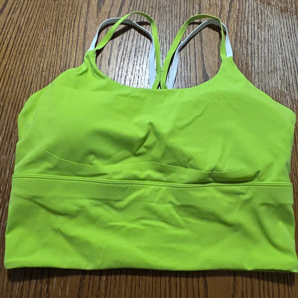 ZYIA All Star Bra Lime Green Neon Longline Strappy Sports Bra Reflective Logo